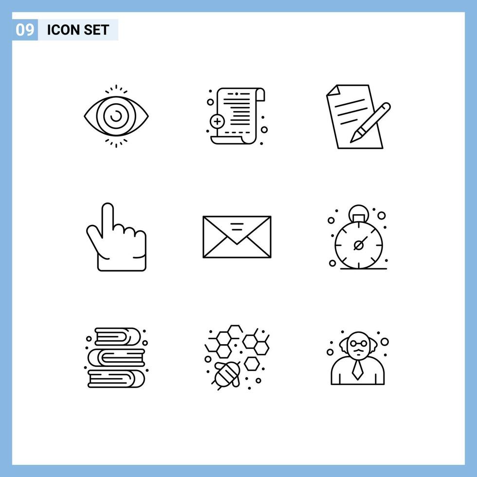 9 User Interface Outline Pack of modern Signs and Symbols of business message pencil mail envelope Editable Vector Design Elements
