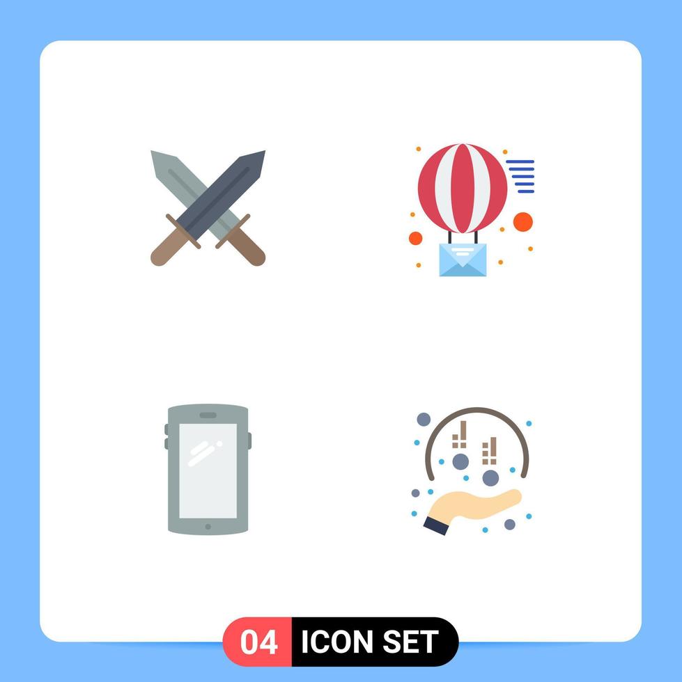 4 paquete de iconos planos de interfaz de usuario de signos y símbolos modernos de espada correo electrónico móvil enviar elementos de diseño vectorial editables de iphone vector