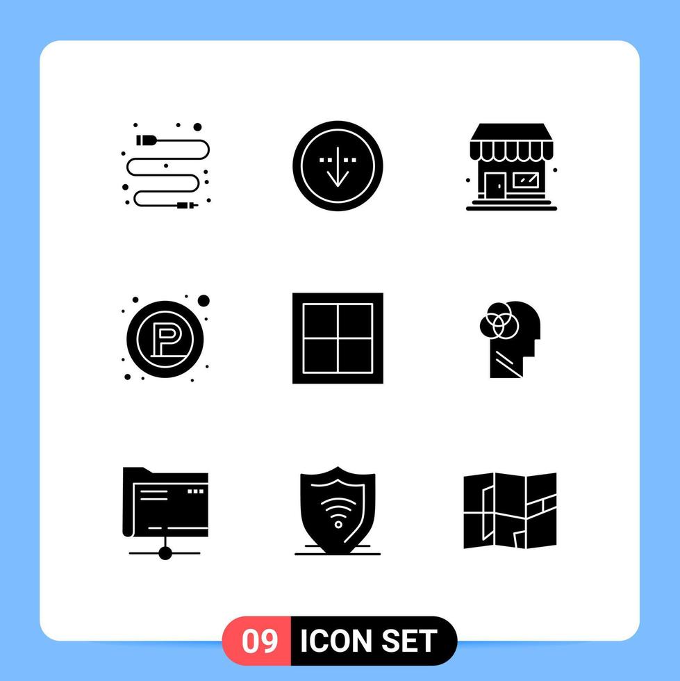 User Interface Pack of 9 Basic Solid Glyphs of house apartment shop place signs Editable Vector Design Elements