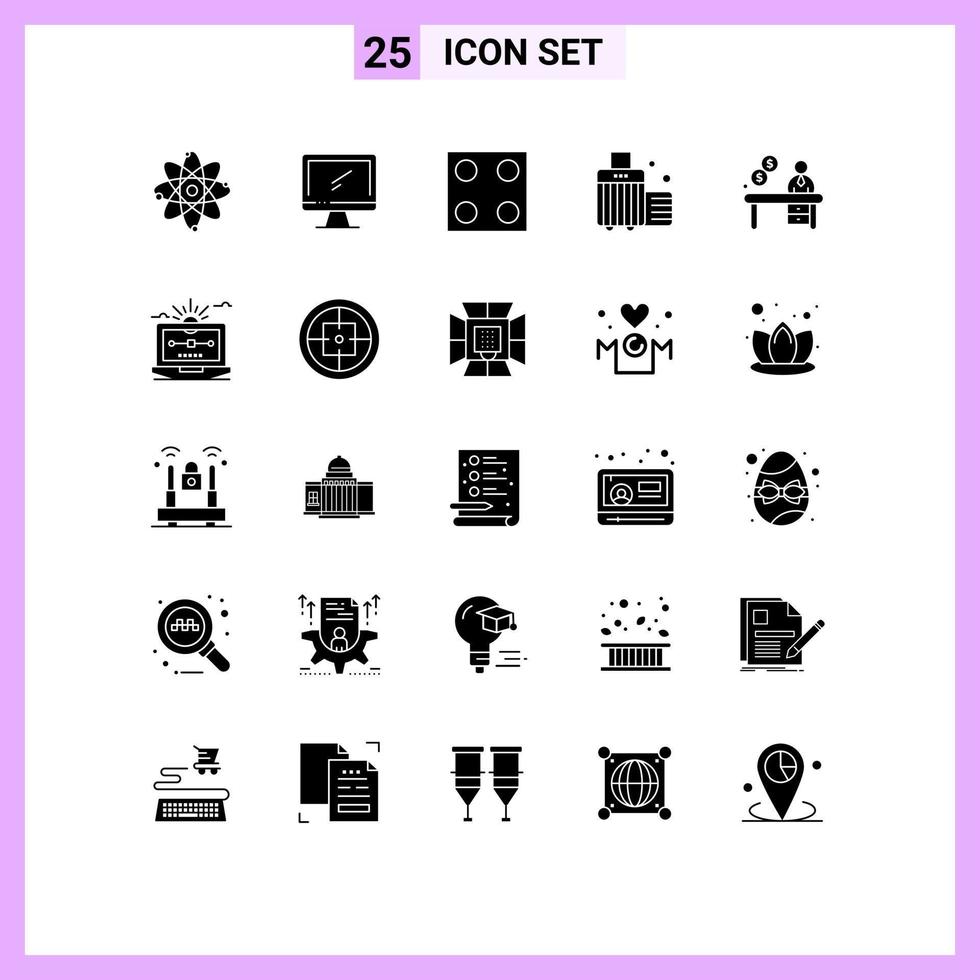 Universal Icon Symbols Group of 25 Modern Solid Glyphs of office business electro luggage beach Editable Vector Design Elements