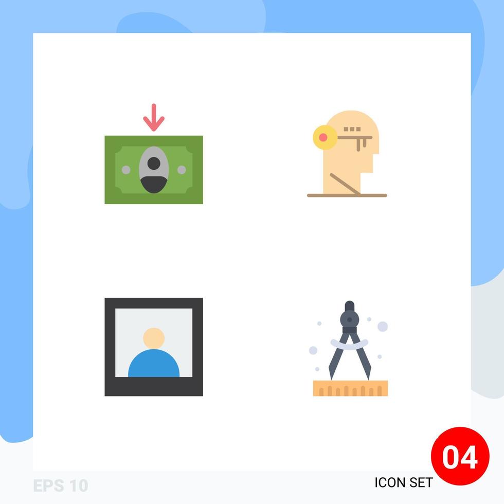 Flat Icon Pack of 4 Universal Symbols of cash photo brain mind art Editable Vector Design Elements