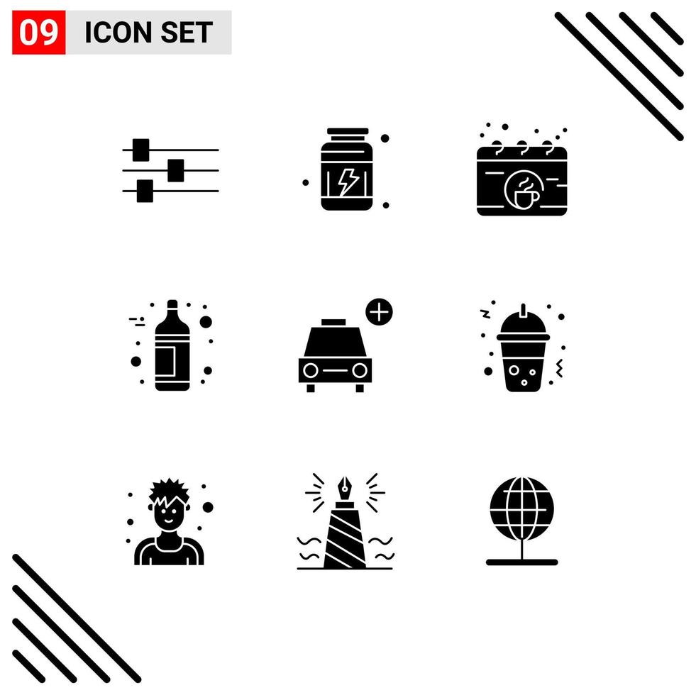 Stock Vector Icon Pack of 9 Line Signs and Symbols for vehicles plus break car bottle Editable Vector Design Elements