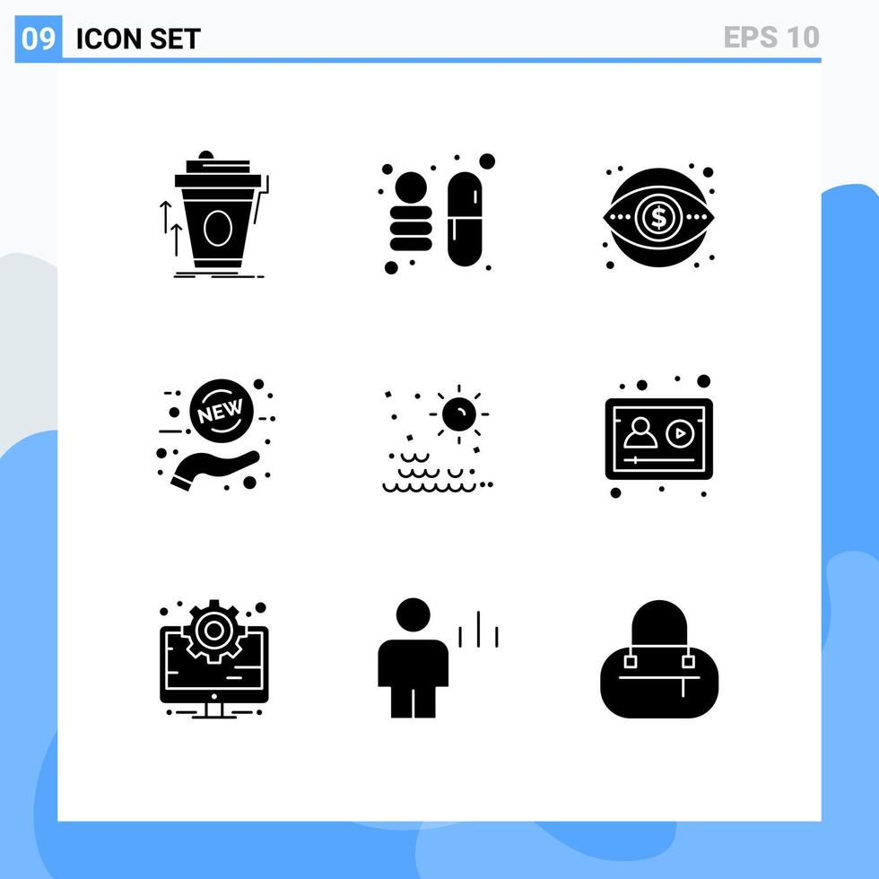 Set of 9 Modern UI Icons Symbols Signs for sea sale business offer vision Editable Vector Design Elements