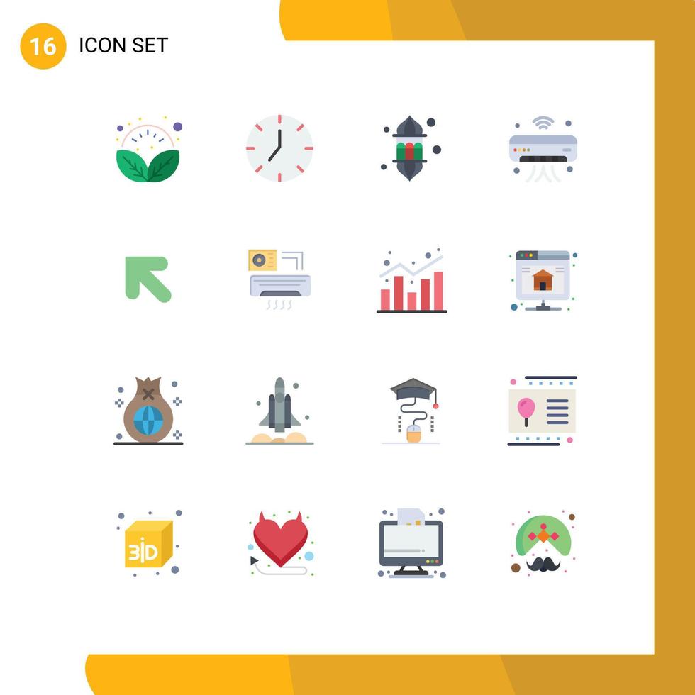 Group of 16 Flat Colors Signs and Symbols for wifi internet of things lantern internet festival Editable Pack of Creative Vector Design Elements