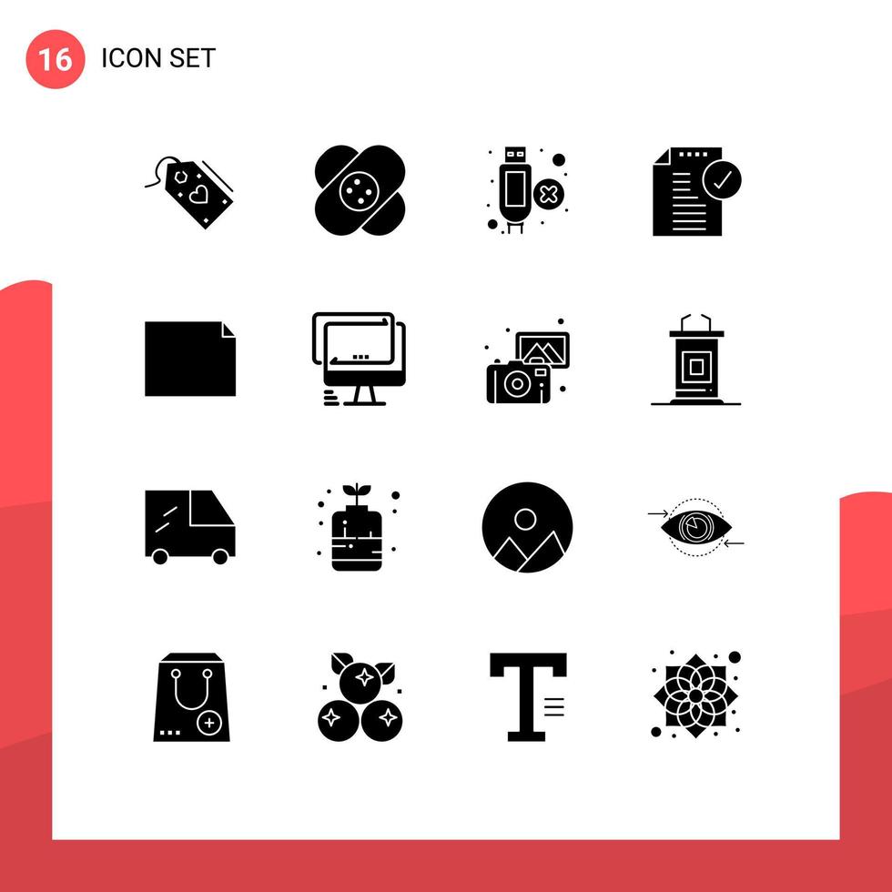 Pack of 16 creative Solid Glyphs of document notice wound document approve Editable Vector Design Elements