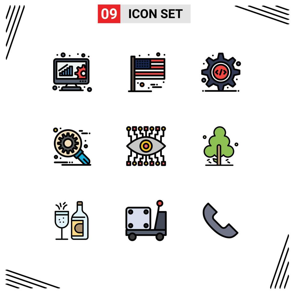 Editable Vector Line Pack of 9 Simple Filledline Flat Colors of watch setting html optimization customize Editable Vector Design Elements