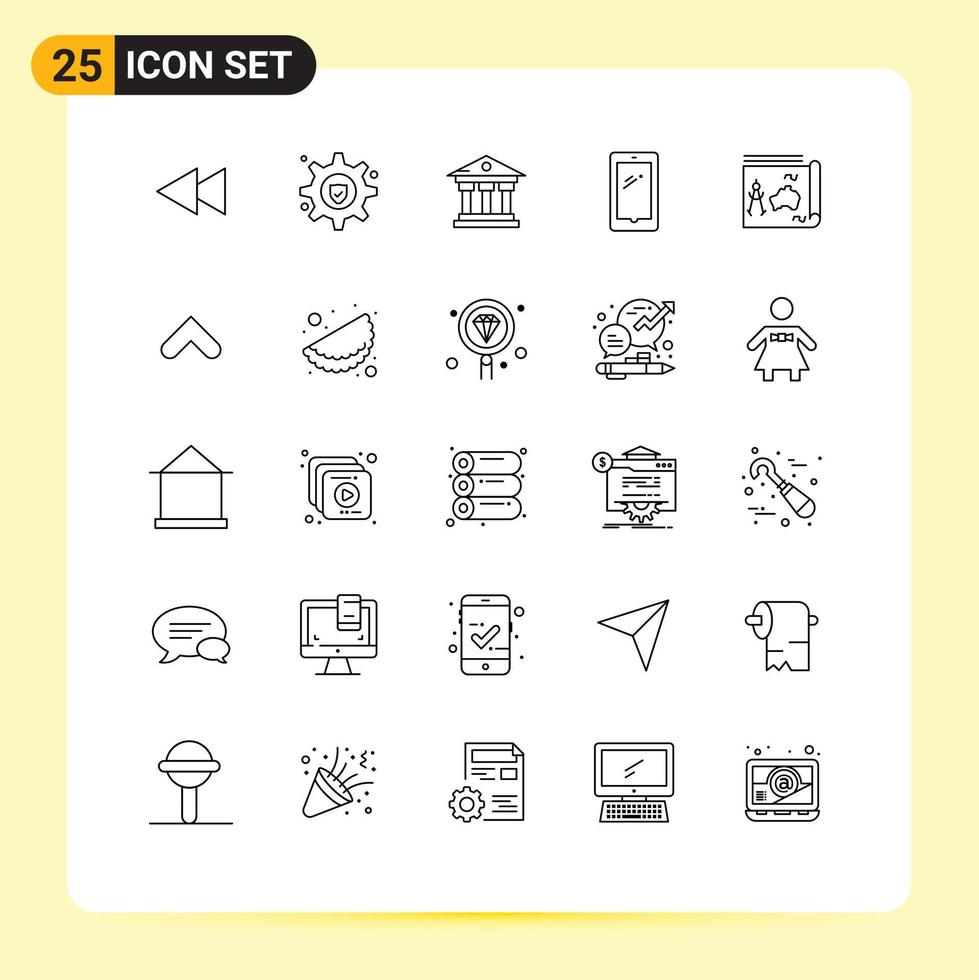 25 símbolos de líneas universales de viajes iphone construyendo elementos de diseño vectorial editables de teléfonos inteligentes android vector