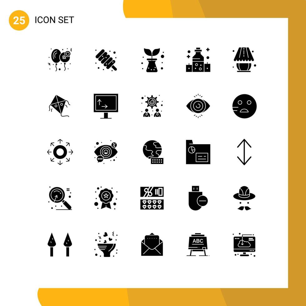 25 Thematic Vector Solid Glyphs and Editable Symbols of light home decorate agriculture wellness massage Editable Vector Design Elements
