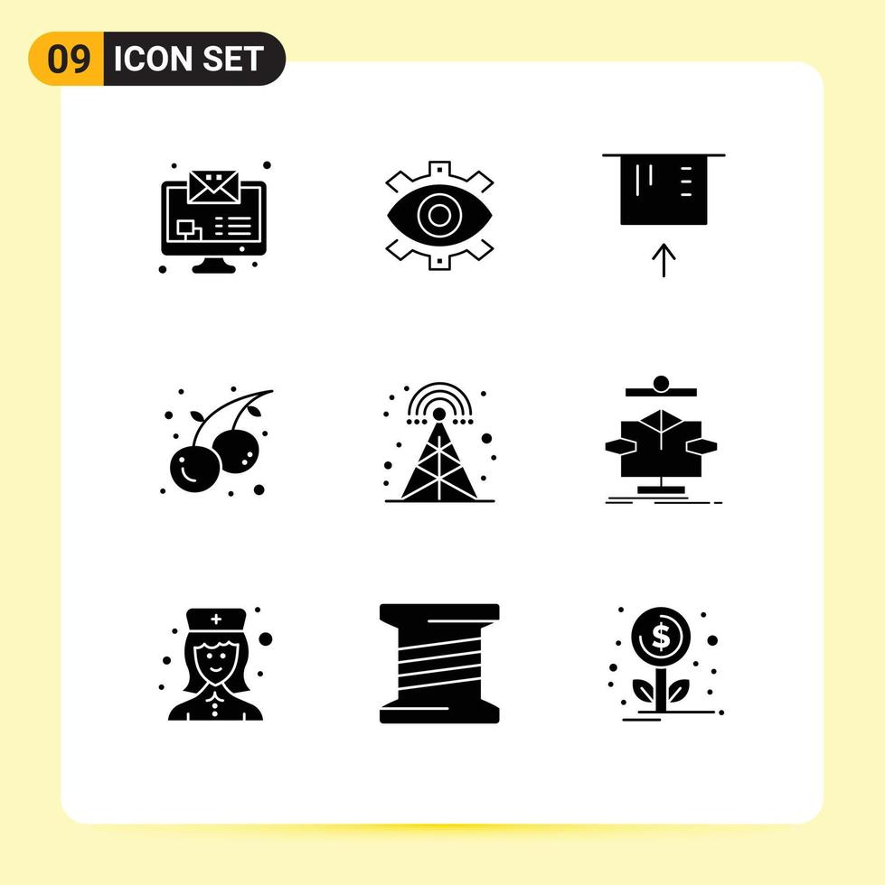 Stock Vector Icon Pack of 9 Line Signs and Symbols for broadcasting fruit modern summer money Editable Vector Design Elements