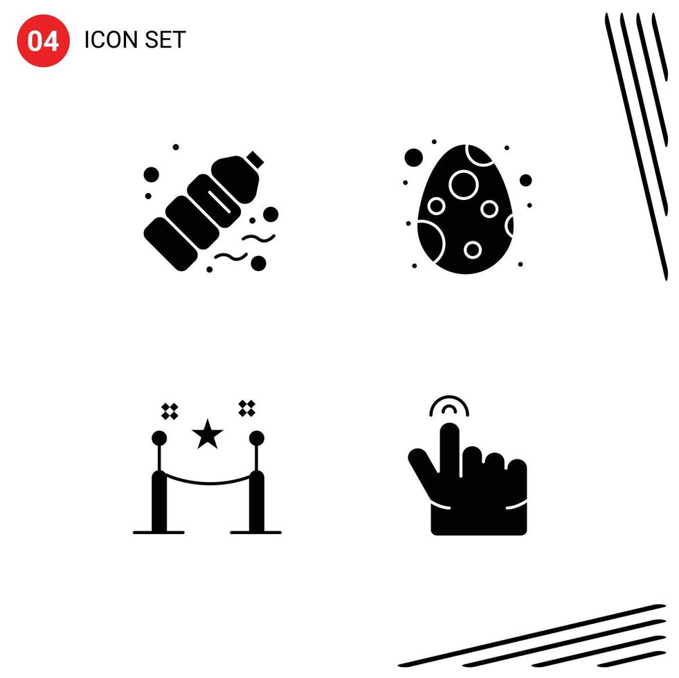 4 Thematic Vector Solid Glyphs and Editable Symbols of bottle barrier rope pollution easter paling Editable Vector Design Elements