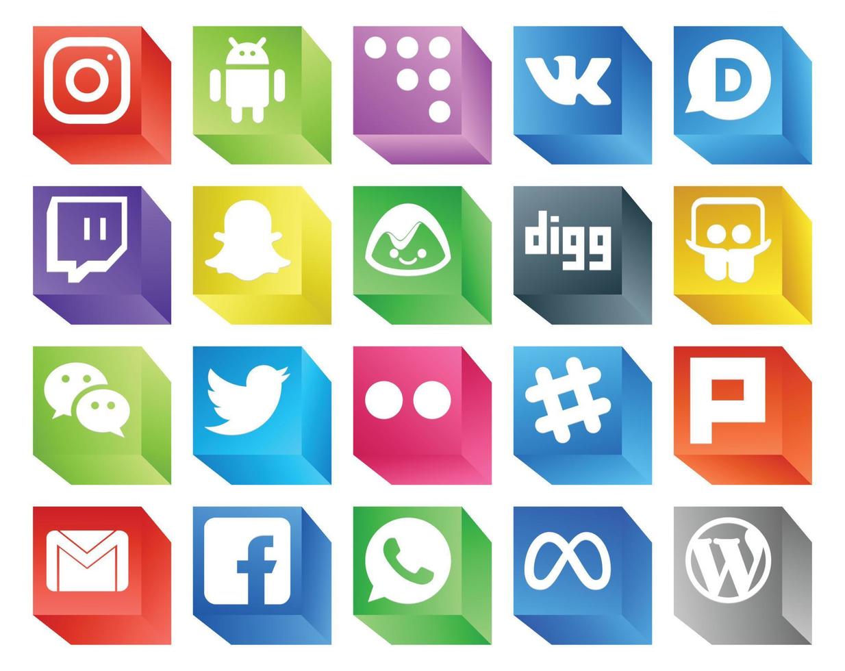 Paquete de 20 íconos de redes sociales que incluye plurk slack digg flickr twitter vector