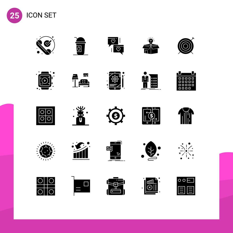 Solid Glyph Pack of 25 Universal Symbols of bulb idea states business wedding Editable Vector Design Elements