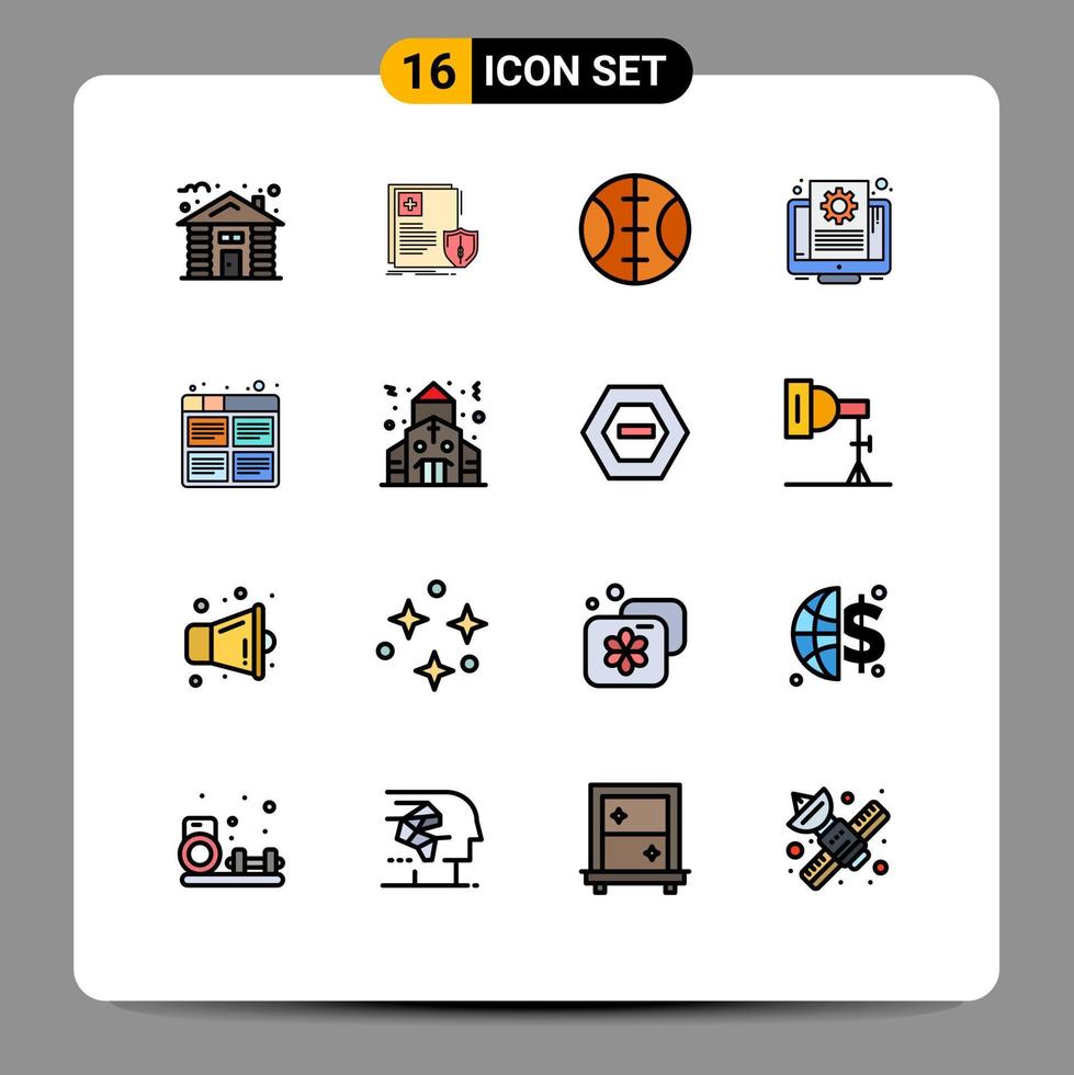 Pack of 16 Modern Flat Color Filled Lines Signs and Symbols for Web Print Media such as images board health screen file Editable Creative Vector Design Elements