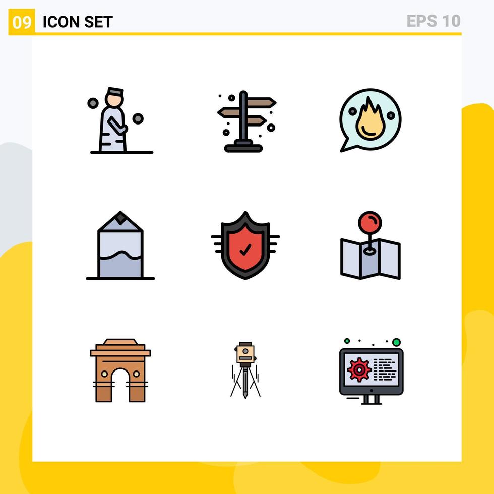 Modern Set of 9 Filledline Flat Colors Pictograph of protection pack chat milk training Editable Vector Design Elements
