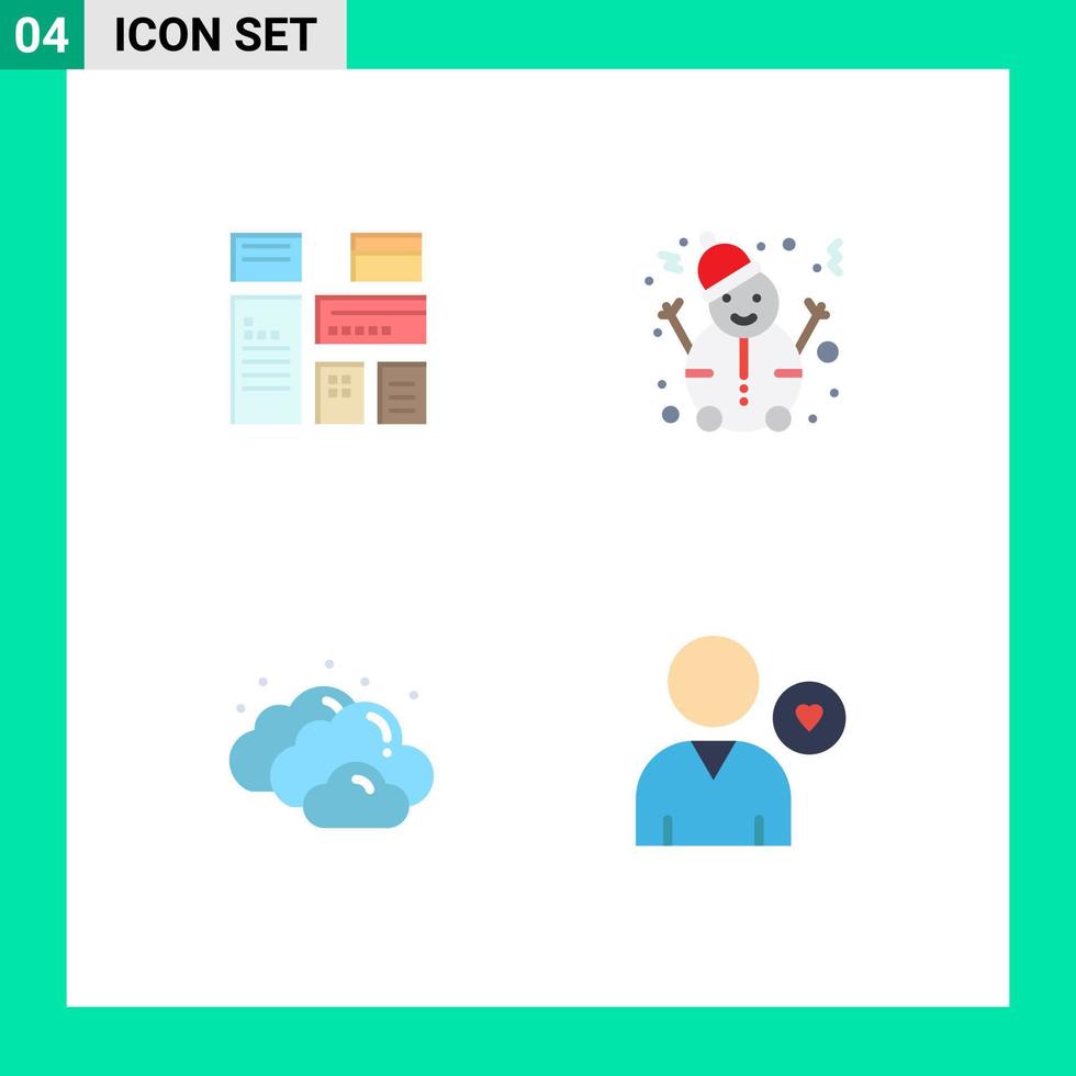 4 Creative Icons Modern Signs and Symbols of native weather marketing snowman heart Editable Vector Design Elements