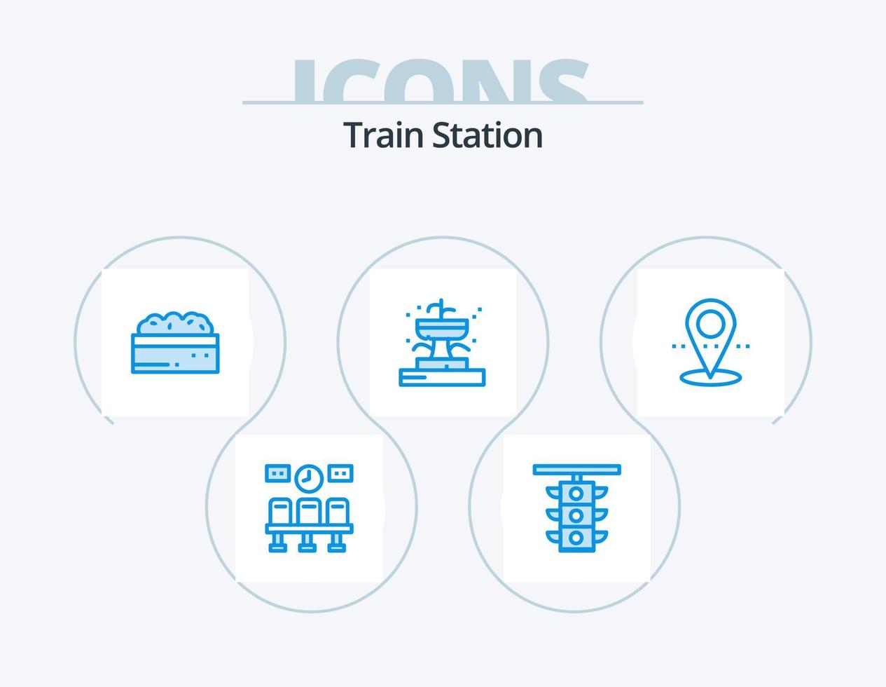 Train Station Blue Icon Pack 5 Icon Design. location. garden. train. fountain. plant vector