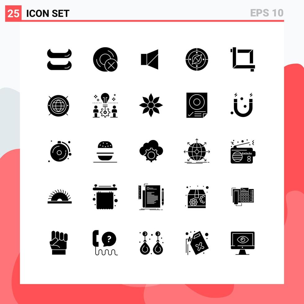 25 User Interface Solid Glyph Pack of modern Signs and Symbols of graphic crop off location navigator Editable Vector Design Elements