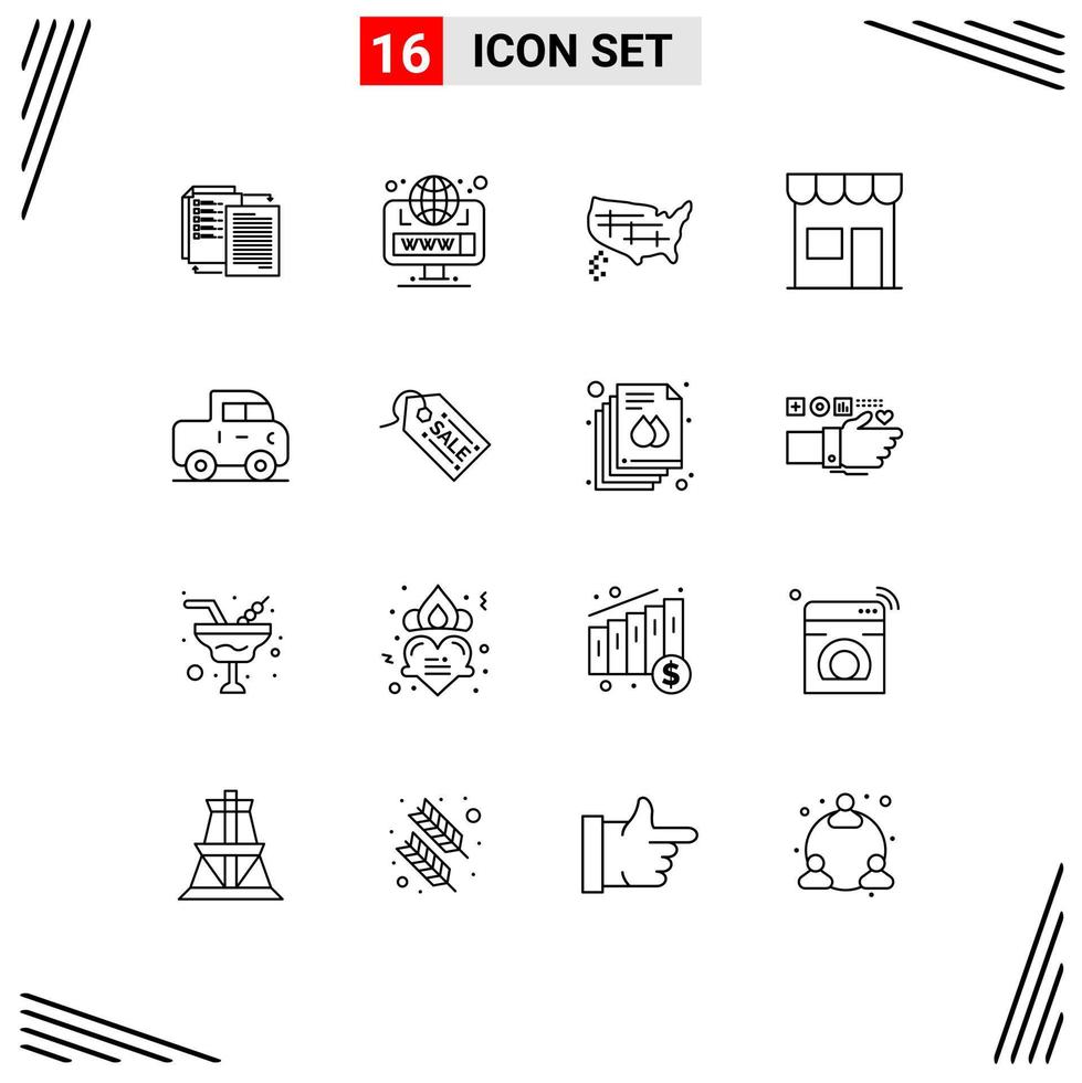 Set of 16 Modern UI Icons Symbols Signs for shop marketplace web kiosk usa Editable Vector Design Elements