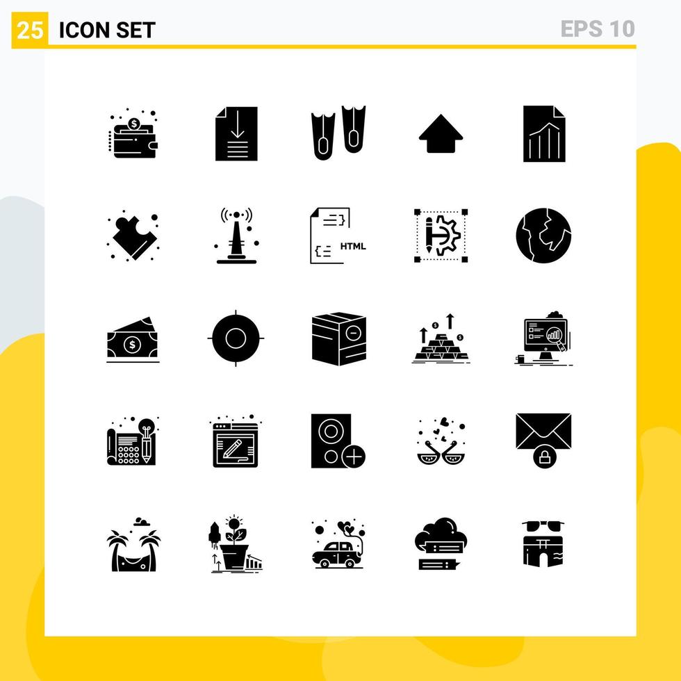 User Interface Pack of 25 Basic Solid Glyphs of sheet page flippers file upload Editable Vector Design Elements