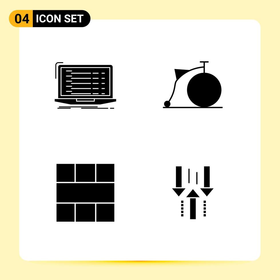 Mobile Interface Solid Glyph Set of 4 Pictograms of api frame developer transport interface Editable Vector Design Elements
