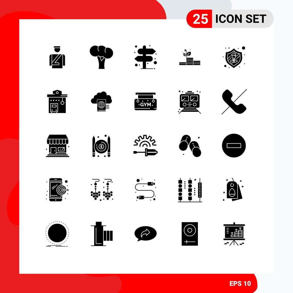 Editable Vector Line Pack of 25 Simple Solid Glyphs of safety success direction money grow Editable Vector Design Elements