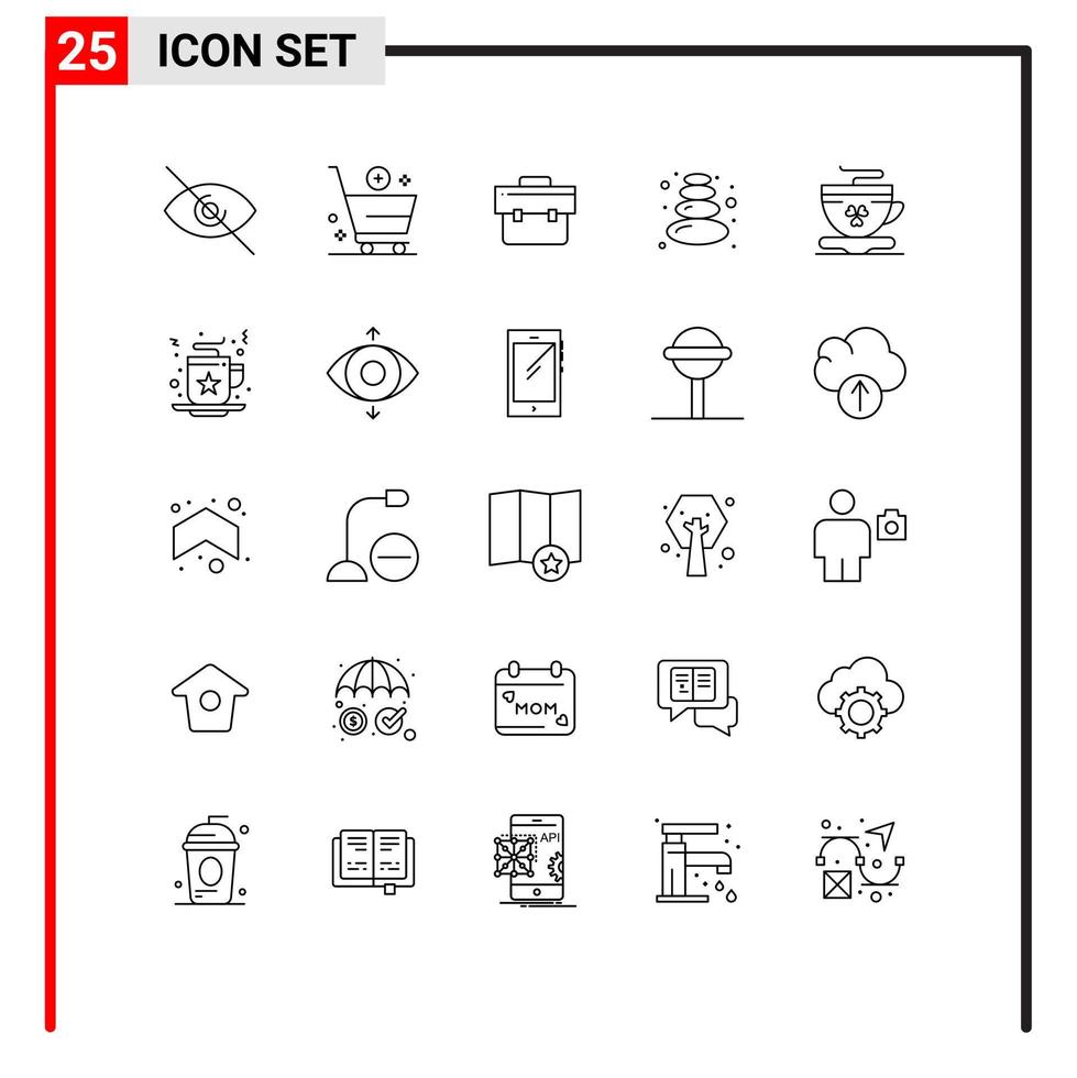 Paquete de 25 líneas de interfaz de usuario de signos y símbolos modernos de elementos de diseño de vectores editables de sauna de piedra de bolsita de té