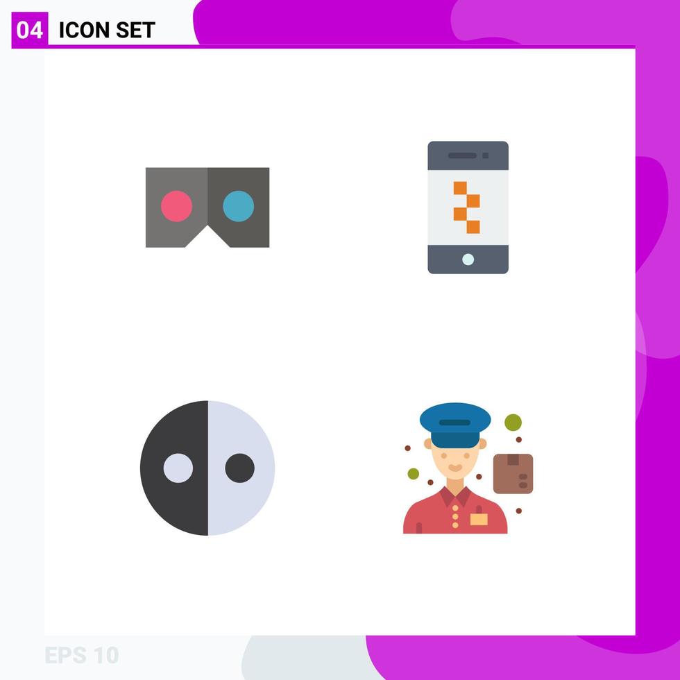 Pictogram Set of 4 Simple Flat Icons of glasses symbolism application technology courier Editable Vector Design Elements