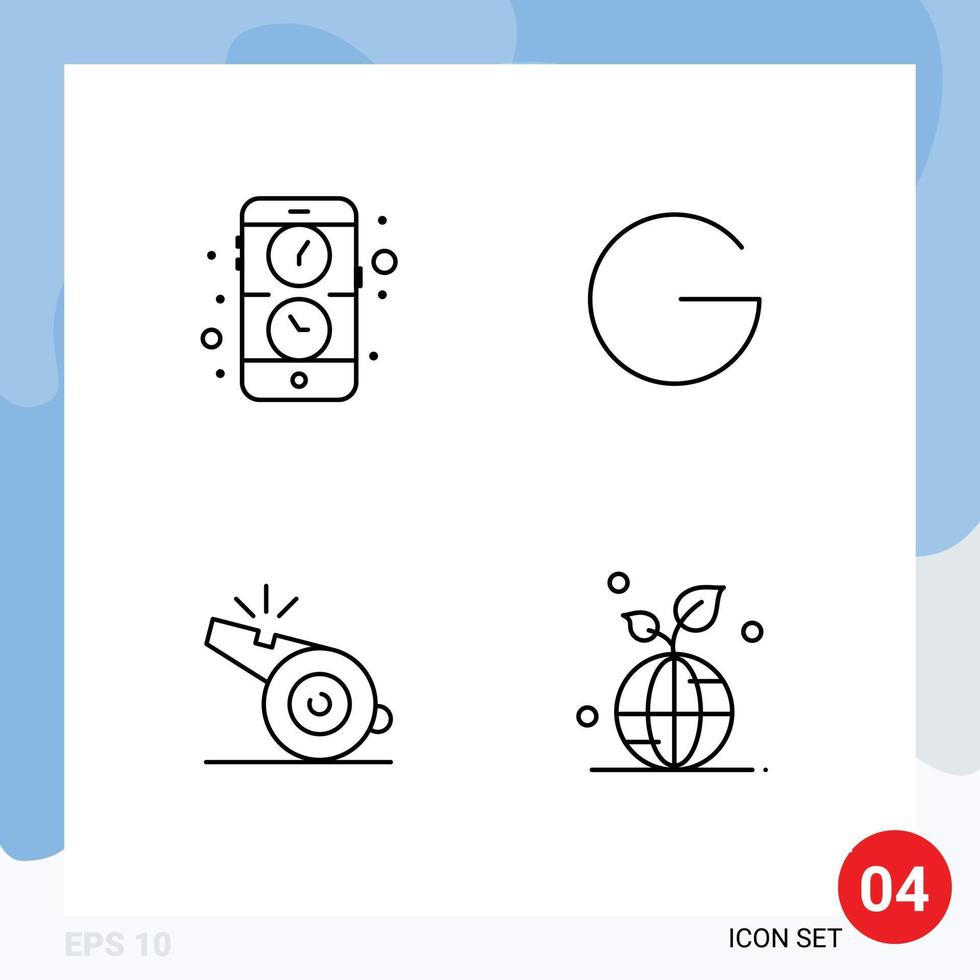 Set of 4 Vector Filledline Flat Colors on Grid for app referee watch crypto whistle Editable Vector Design Elements