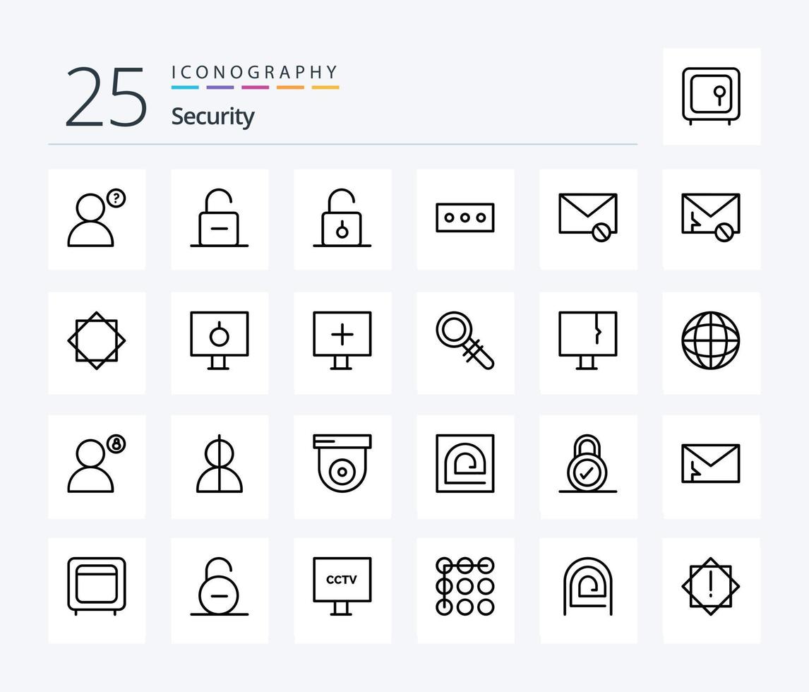 Security 25 Line icon pack including warning. security. security. alert. sms vector