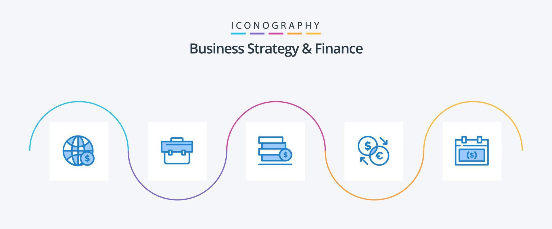 paquete de iconos azul 5 de estrategia empresarial y finanzas, incluido el euro. intercambio. portafolio. moneda. salvar vector