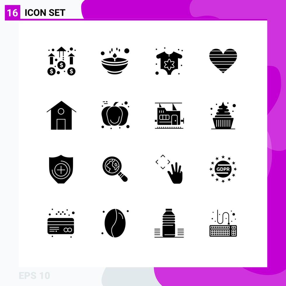 Set of 16 Modern UI Icons Symbols Signs for report like lamp love newborn Editable Vector Design Elements
