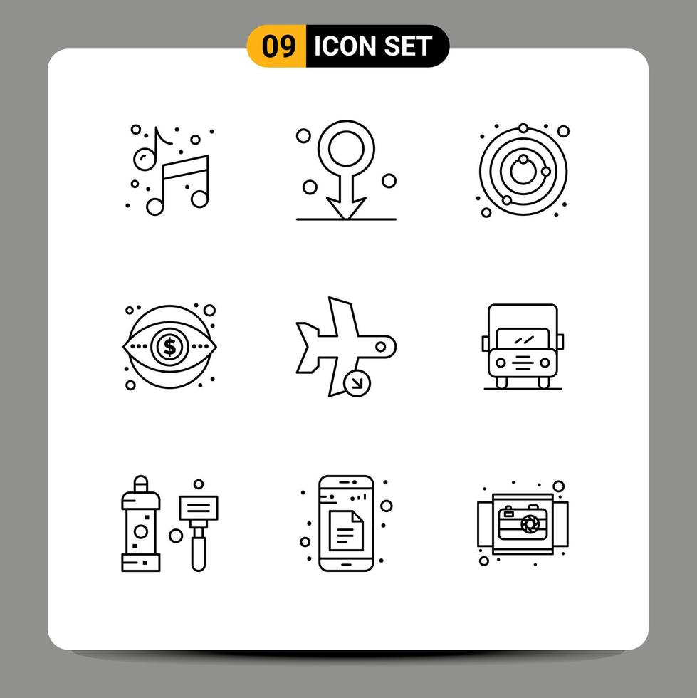 9 Outline concept for Websites Mobile and Apps flight money circle marketing business Editable Vector Design Elements