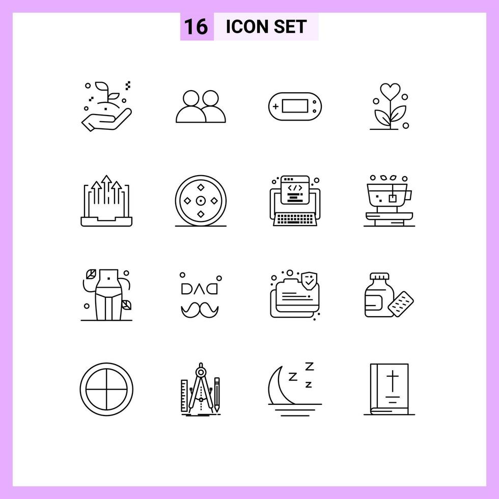 paquete de iconos de vector de stock de 16 signos y símbolos de línea para elementos de diseño de vector editables de amor de boda de consola de corazón de negocios