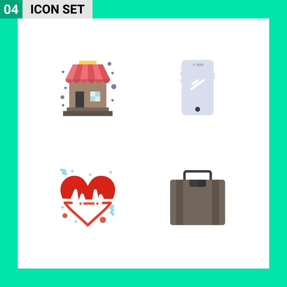 4 Thematic Vector Flat Icons and Editable Symbols of shop heart phone android love Editable Vector Design Elements