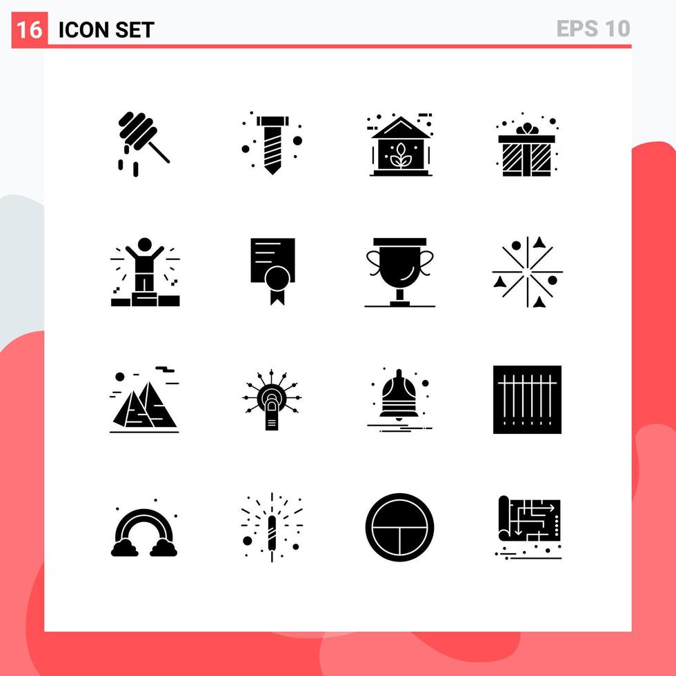 Pack of 16 creative Solid Glyphs of certificate man home business present Editable Vector Design Elements