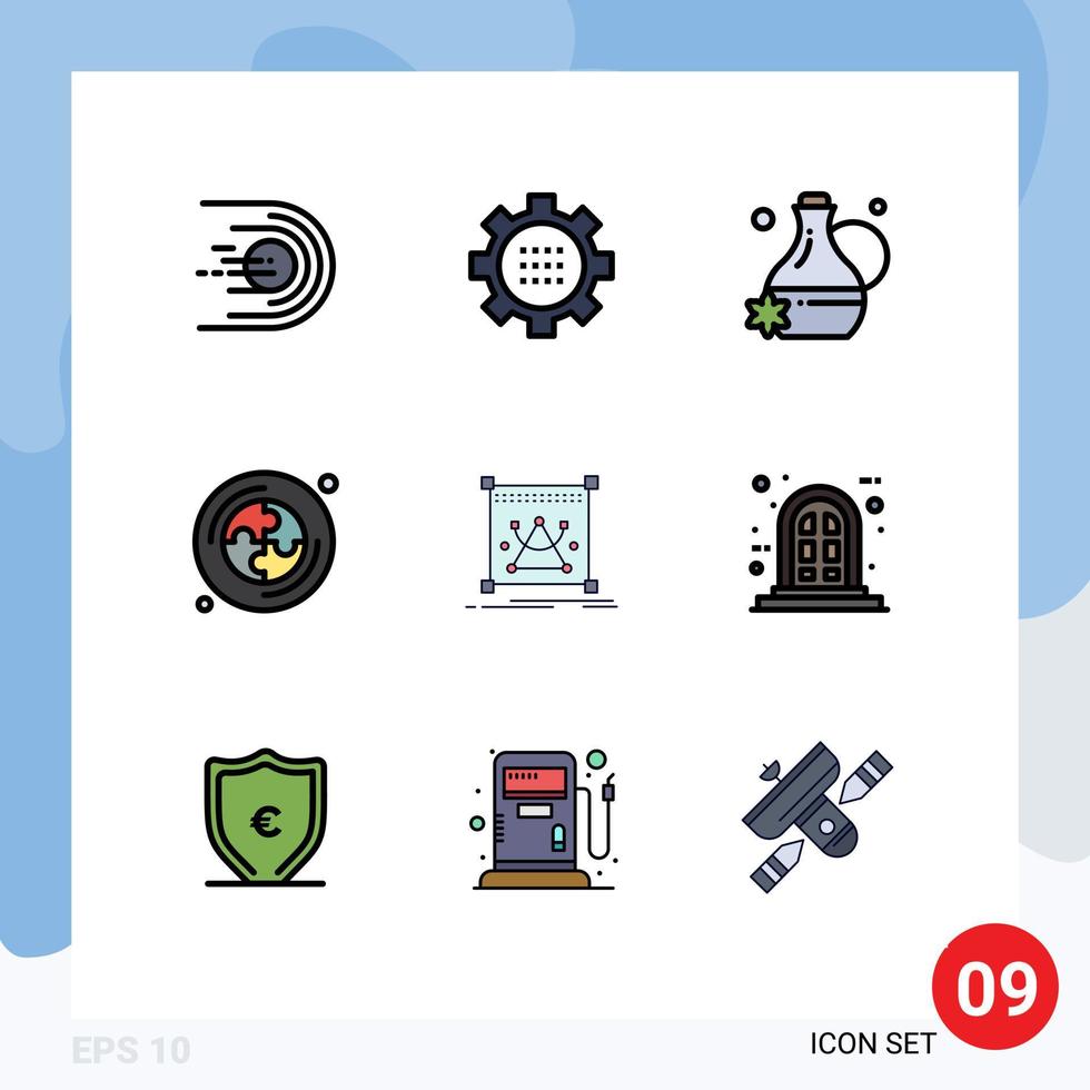 Pictogram Set of 9 Simple Filledline Flat Colors of editing puzzle options education spa Editable Vector Design Elements