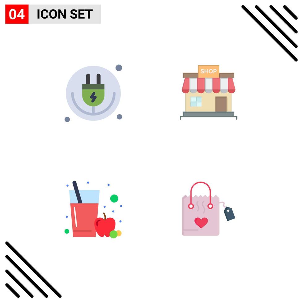 Modern Set of 4 Flat Icons and symbols such as plug market iot store fruit juice Editable Vector Design Elements