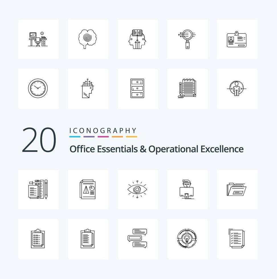 20 Office Essentials And Operational Exellence Line icon Pack like gammer hacker chart secret society vector