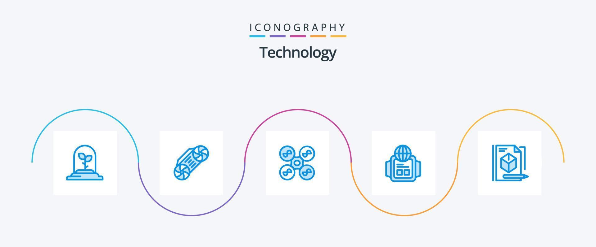 Technology Blue 5 Icon Pack Including . pencil. quad copter. box. world vector