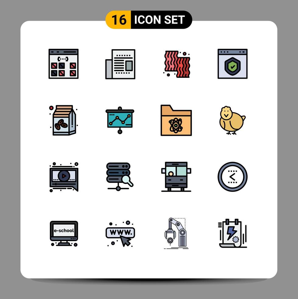 conjunto de pictogramas de 16 líneas simples llenas de color plano de verificación de página leer navegador granja elementos de diseño de vectores creativos editables