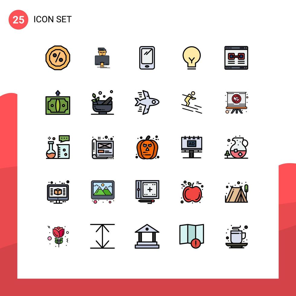 Pack of 25 Modern Filled line Flat Colors Signs and Symbols for Web Print Media such as link ui smart phone basic light Editable Vector Design Elements