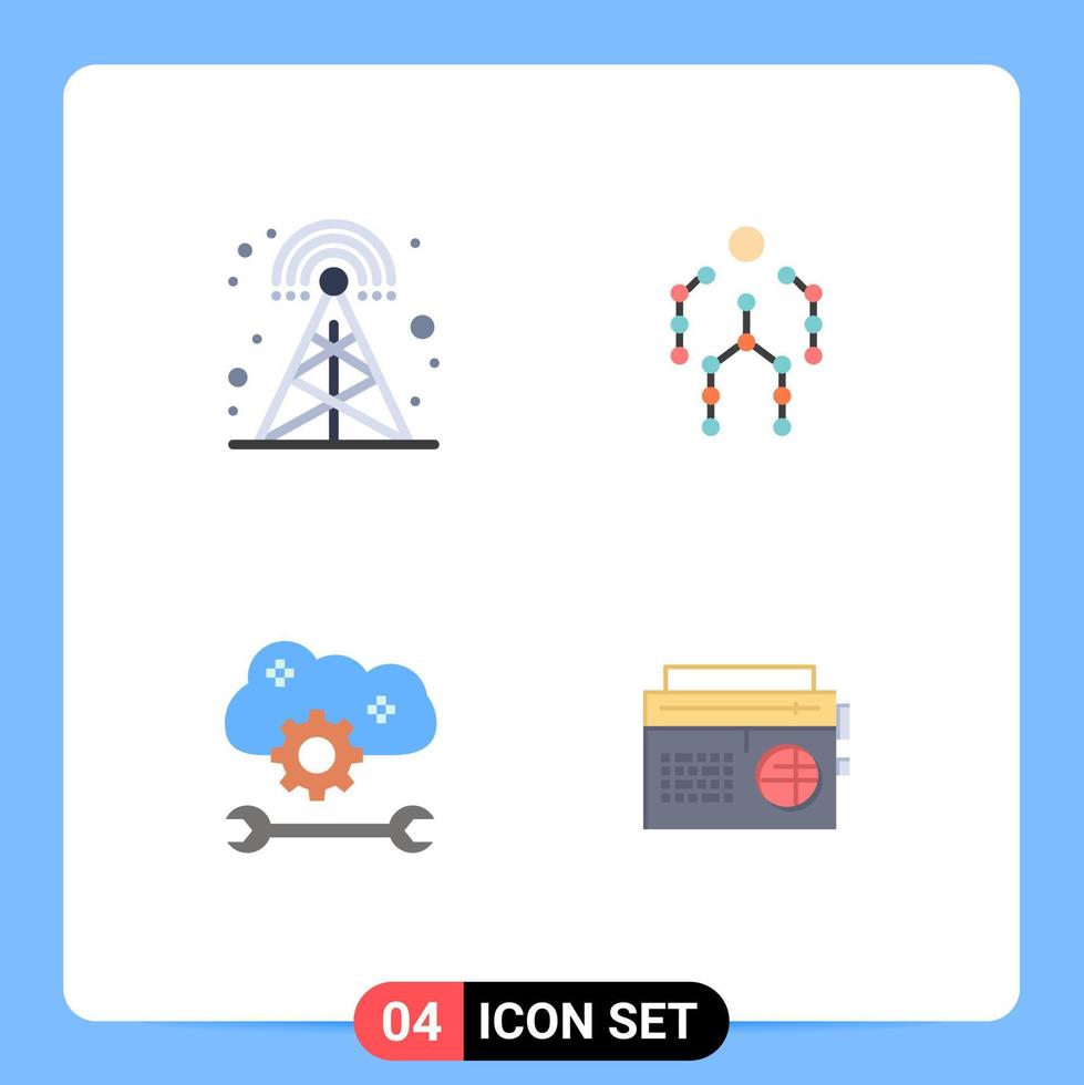 Set of 4 Modern UI Icons Symbols Signs for broadcasting cloud application service tower capture cloud service configure Editable Vector Design Elements