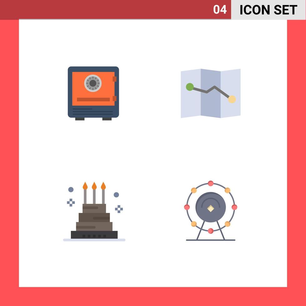 4 User Interface Flat Icon Pack of modern Signs and Symbols of safe cake lock security event Editable Vector Design Elements