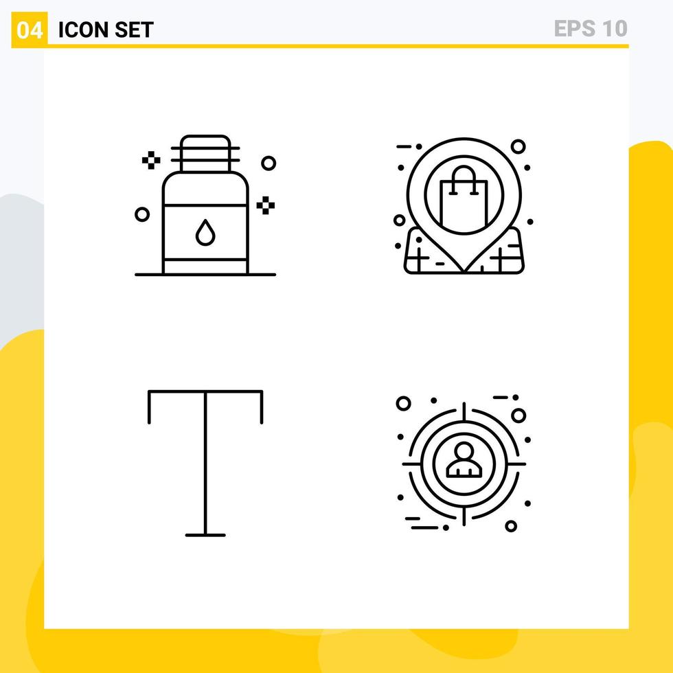 conjunto moderno de 4 colores planos y símbolos de línea de llenado, como elementos de diseño vectorial editables de fuente de mercado de salón de peluquería vector