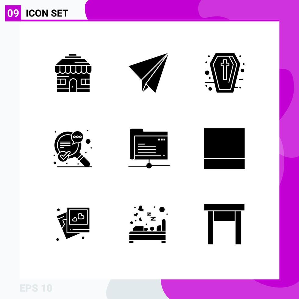 Set of 9 Commercial Solid Glyphs pack for storage folder halloween data success Editable Vector Design Elements