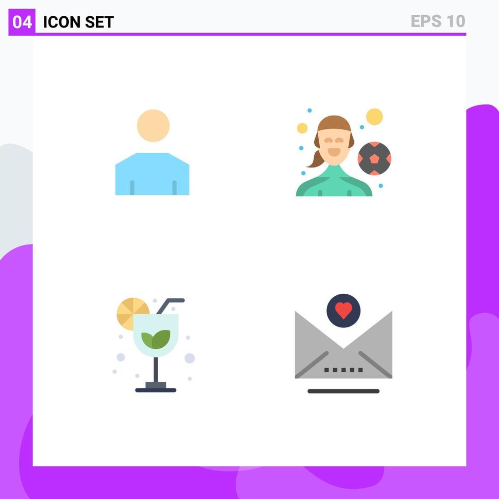 paquete de línea de vector editable de 4 iconos planos simples de perfil de vacaciones de avatar elementos de diseño de vector editable de correo electrónico de juego al aire libre