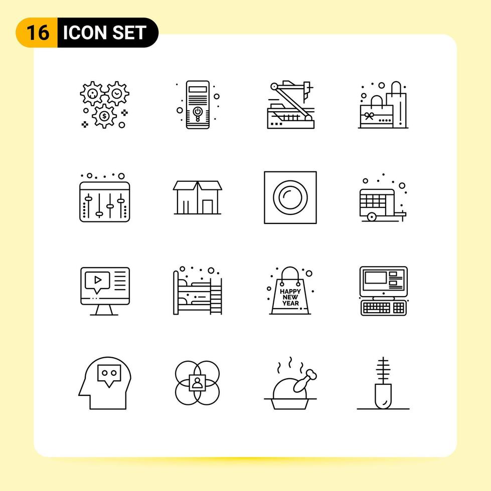 User Interface Pack of 16 Basic Outlines of adjustment plain system bag robot Editable Vector Design Elements
