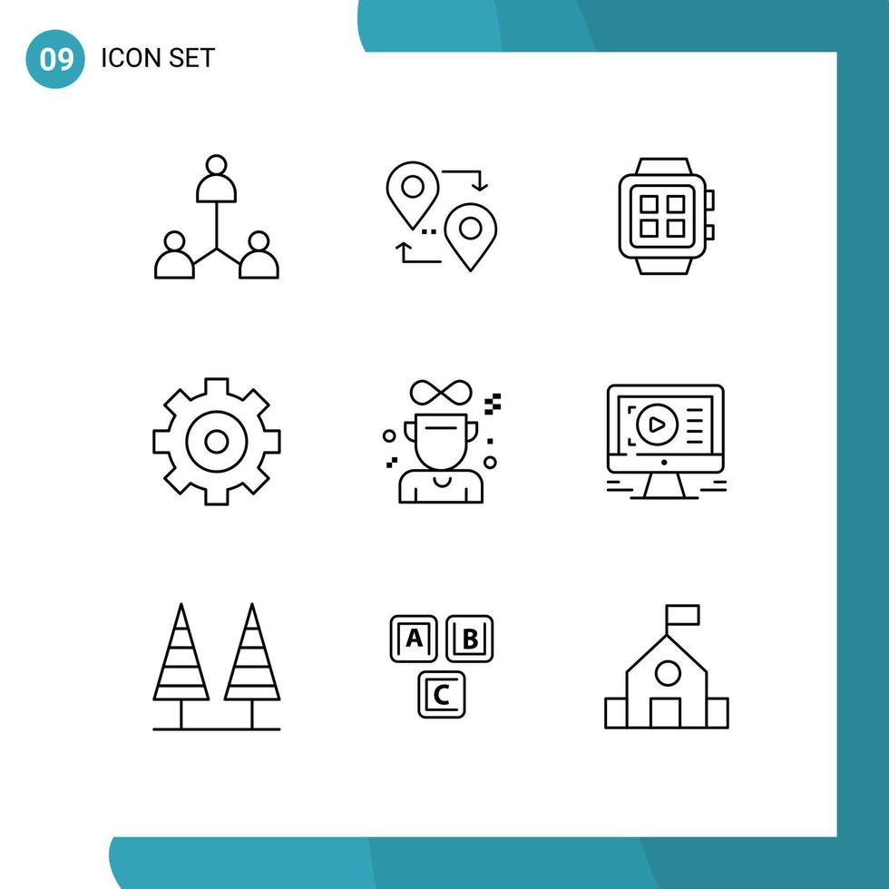 Outline Pack of 9 Universal Symbols of cup options electronic gear watch Editable Vector Design Elements