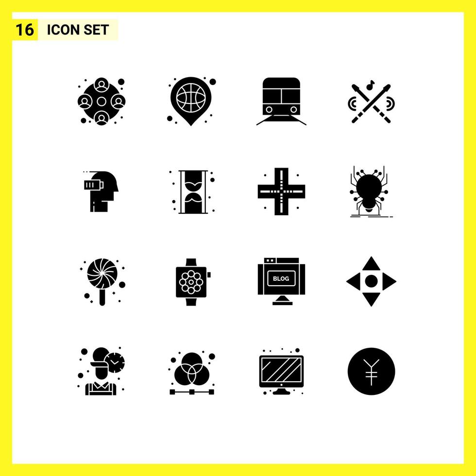Editable Vector Line Pack of 16 Simple Solid Glyphs of sticks instrument sport drum transportation Editable Vector Design Elements