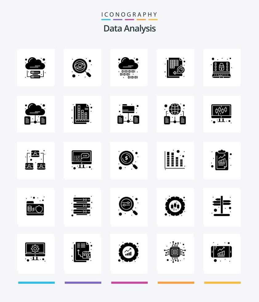 Creative Data Analysis 25 Glyph Solid Black icon pack  Such As timeline. management. search. flowchart. management vector